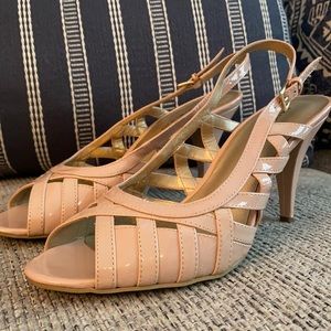 Cream open toe heels